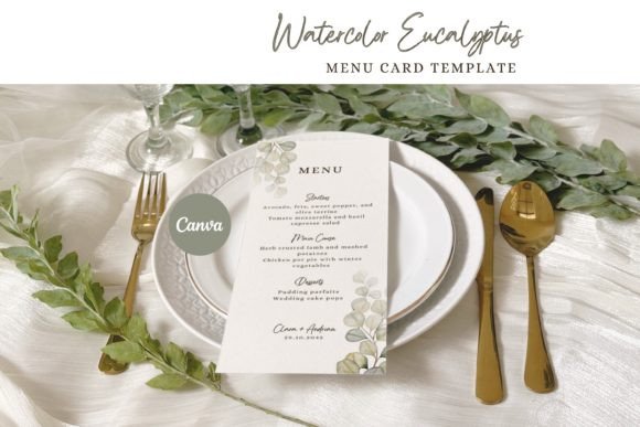 Download Watercolor Eucalyptus Wedding Menu Card - Watercolor Collection