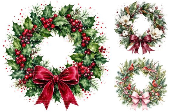 Download Watercolor Christmas Wreath Clipart - Watercolor Collection