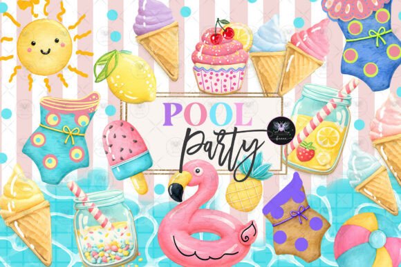Download Summer Pool Party Clipart Watercolor - Watercolor Collection