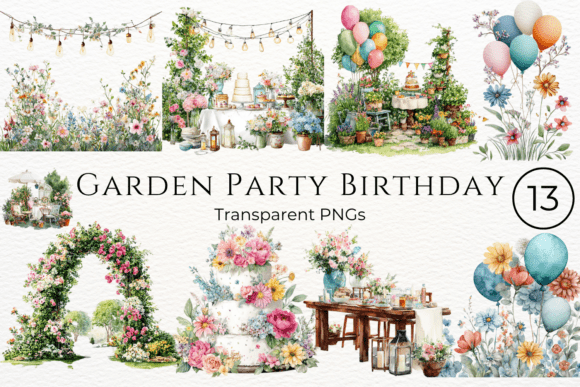 Download Garden Party Birthday Watercolor Clipart - Watercolor Collection