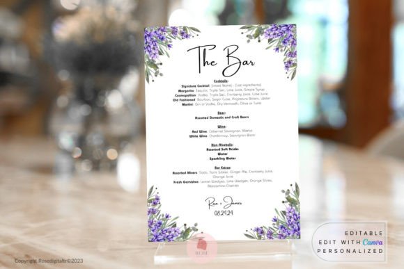 Download Printable Wedding Bar Menu Lavenders - Menu Collection