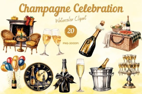 Download Watercolor Champagne Celebration Clipart - Watercolor Collection