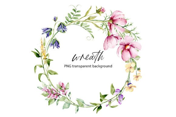 Download Wreath with Watercolor Leaves, Flowers. - Watercolor Collection