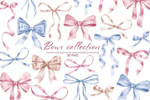 Download Watercolor Ribbon Bows Clipart PNG - Watercolor Collection