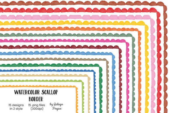 Download 15 Watercolor Scallop Border, Decorative - Watercolor Collection
