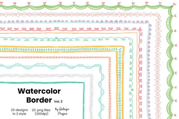 Download 20 Doodle Watercolor Border, Decorative - Watercolor Collection